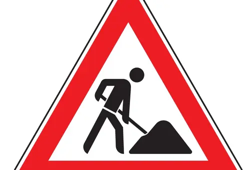 Ein Schild weist auf Bauarbeiten hin.