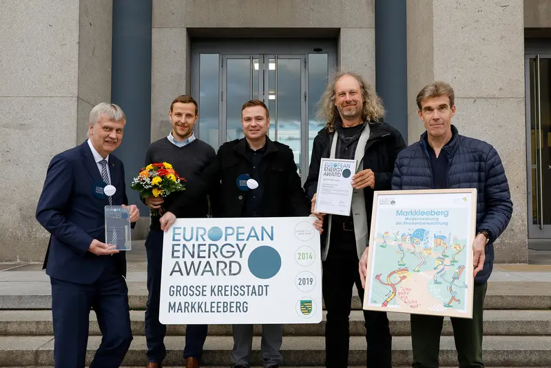 Das Markkleeberger "Energieteam" freut sich über die erneute Zertifizierung Das Markkleeberger "Energieteam" freut sich auf die Zertifizierung als eea-Stadt